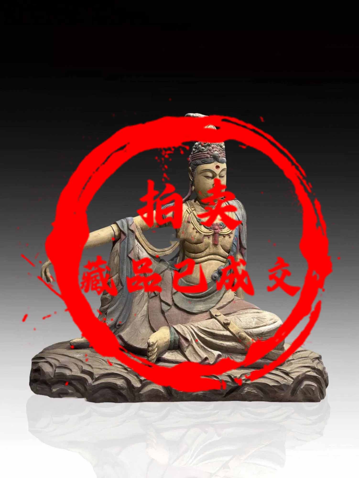 旧藏木雕彩绘自在观音-国博文物