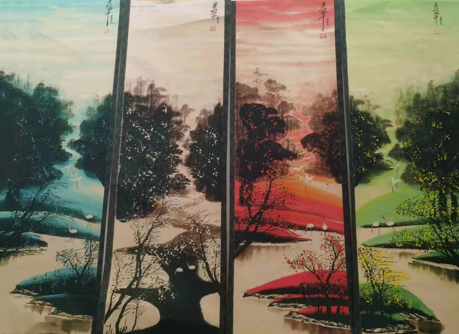 吴冠中春夏秋冬四条屏-国博文物