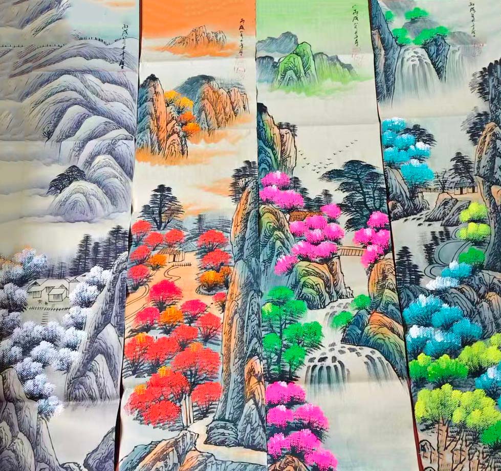 张大千花鸟四条屏-国博文物