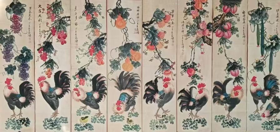 徐悲鸿鸡八条屏-国博文物