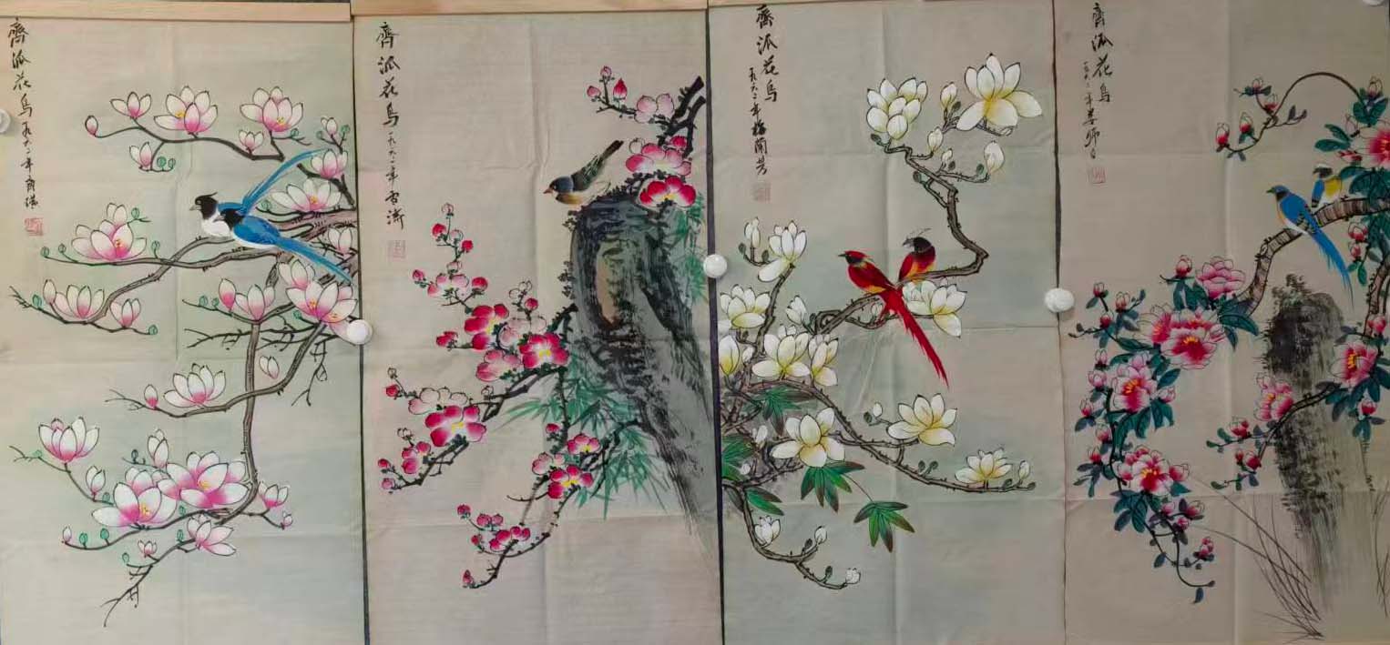 王雪涛花鸟四条屏-国博文物