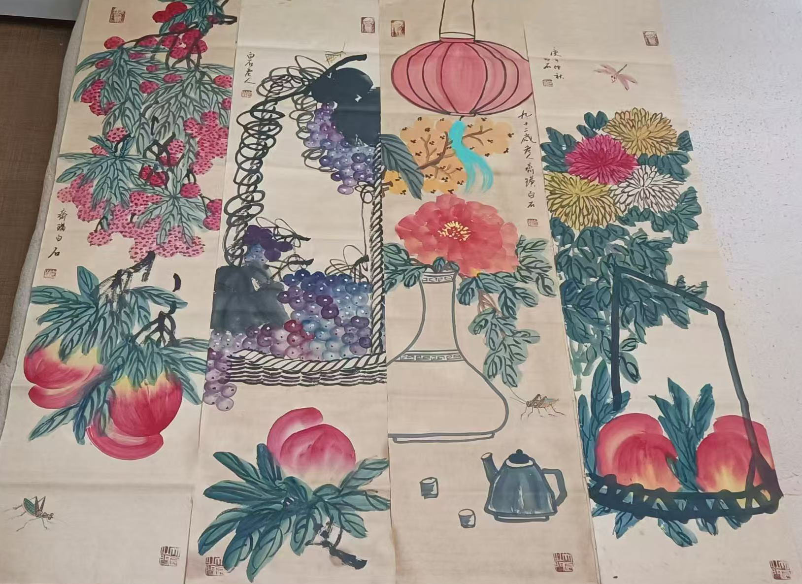 齐白石寿桃四条屏-国博文物