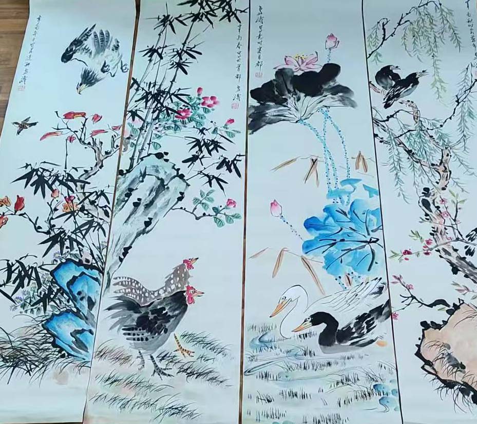 王雪涛花鸟四条屏-国博文物