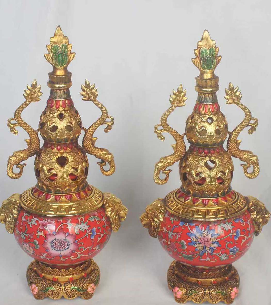 鎏金瓷器花瓶一对-国博文物