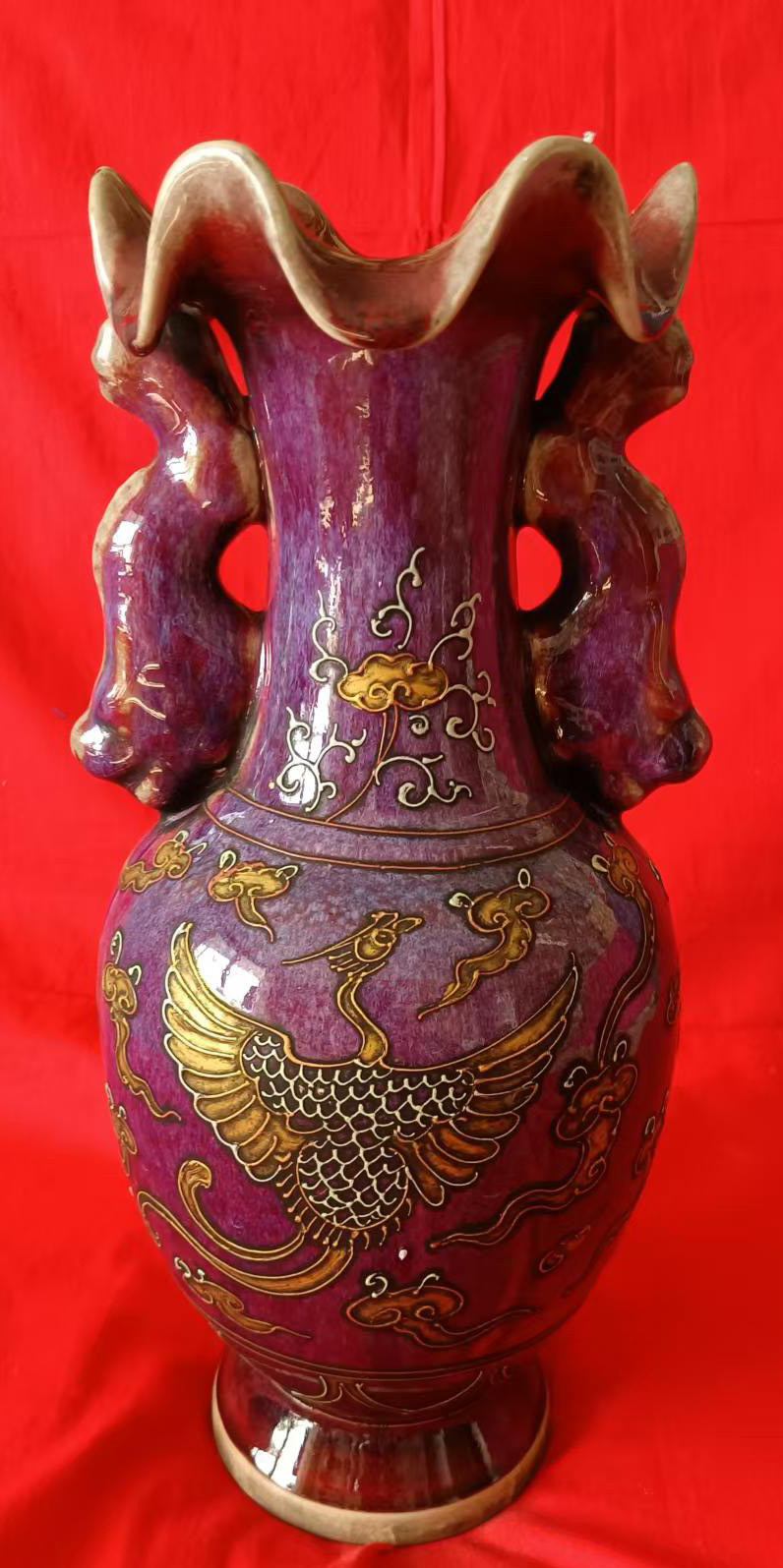 钧窑描金凤纹荷口双龙瓶-国博文物