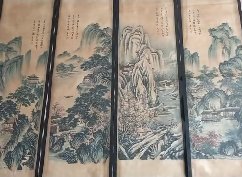 唐寅山水四条屏-国博文物