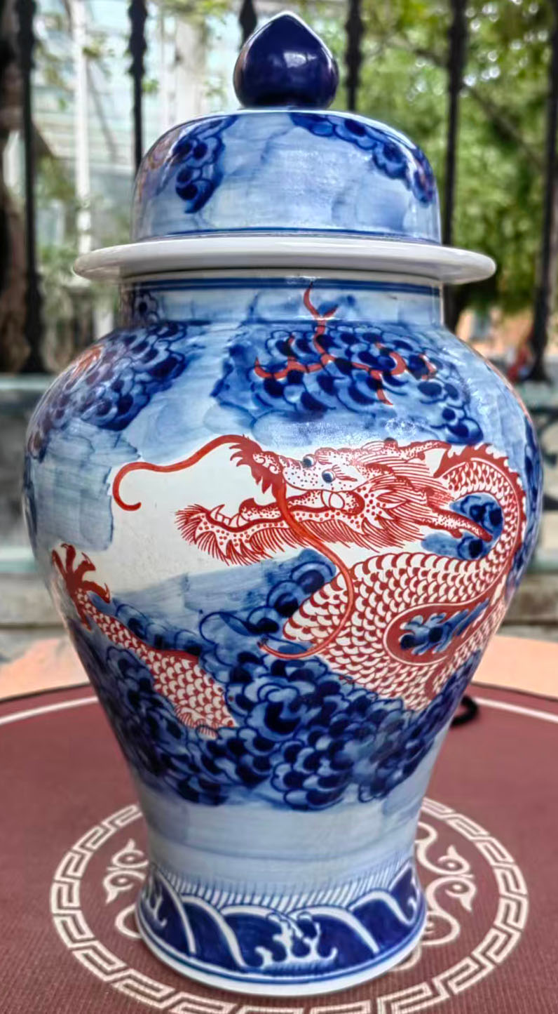 大清雍正年制青花釉里红龙将军罐-国博文物