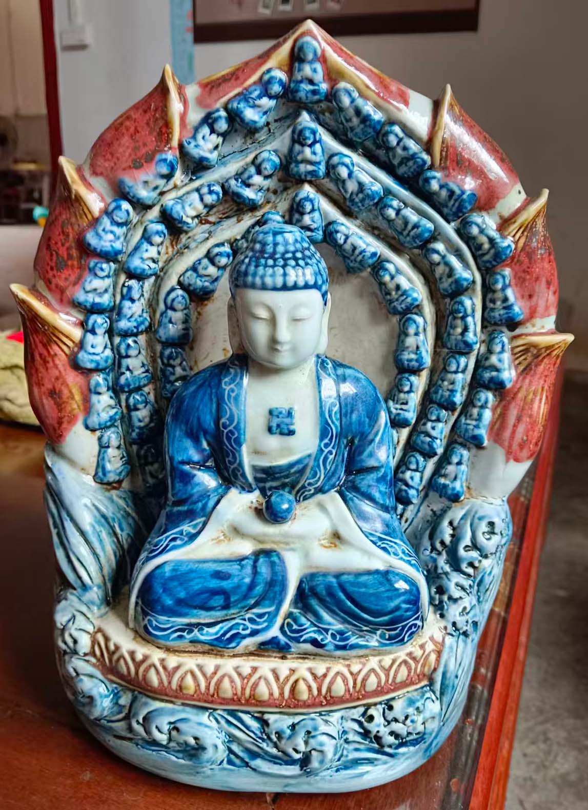清乾隆青花釉里红佛像-国博文物