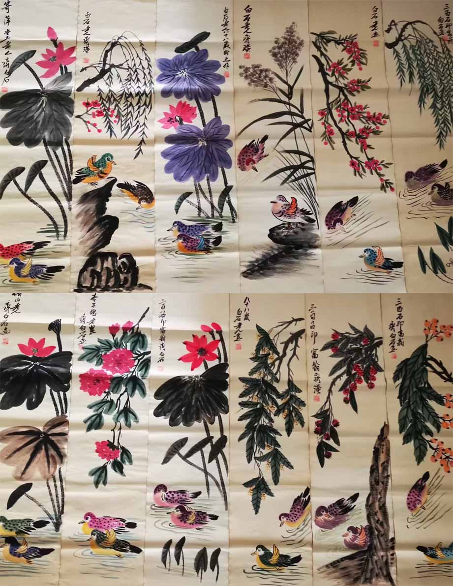 齐白石鸳鸯十二条屏-国博文物