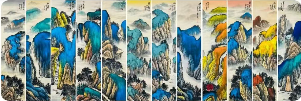 张大千泼彩十二条屏-国博文物