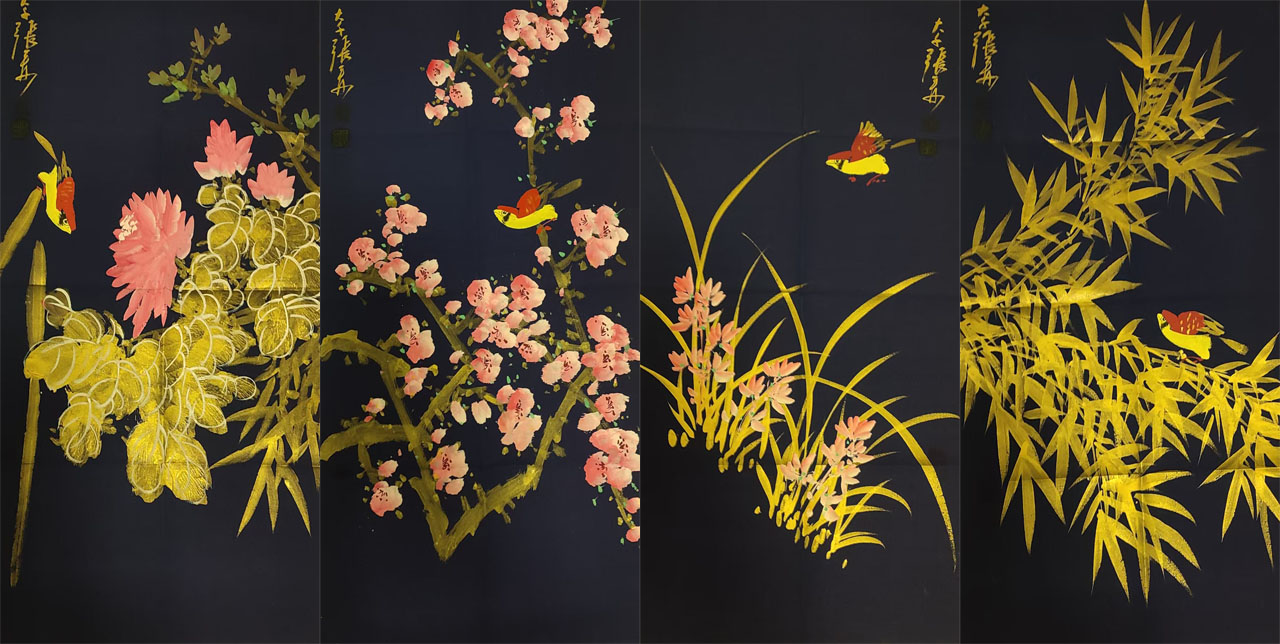 张大千荷花四条屏-国博文物