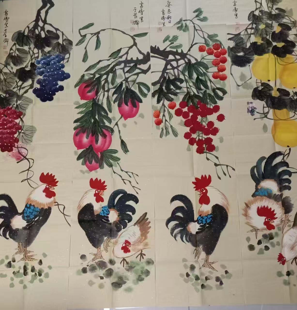 王雪涛花鸟四条屏-国博文物