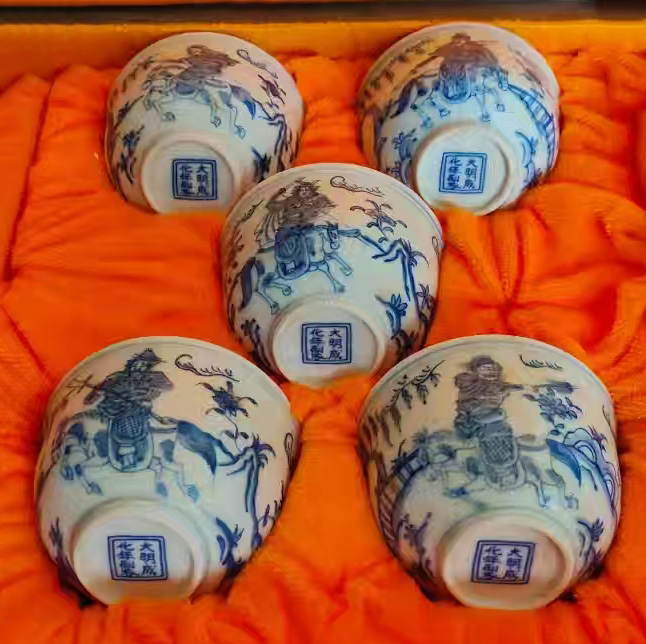 五虎上将青花瓷小杯五只-国博文物