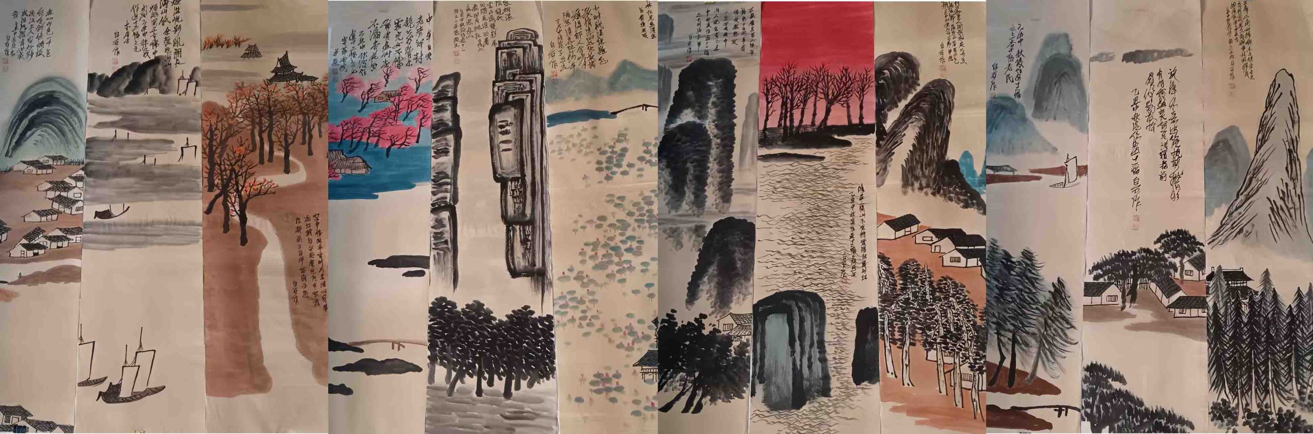 齐白石花鸟十二条屏-国博文物