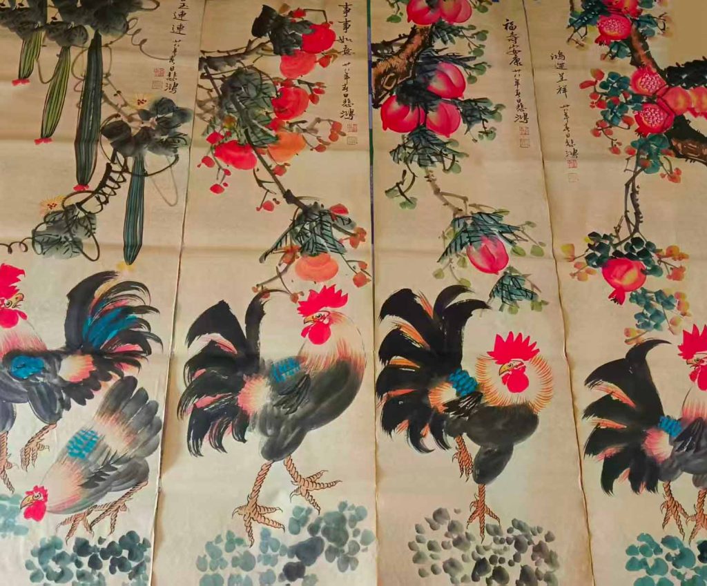 图片[1]-徐悲鸿鸡八条屏-国博文物