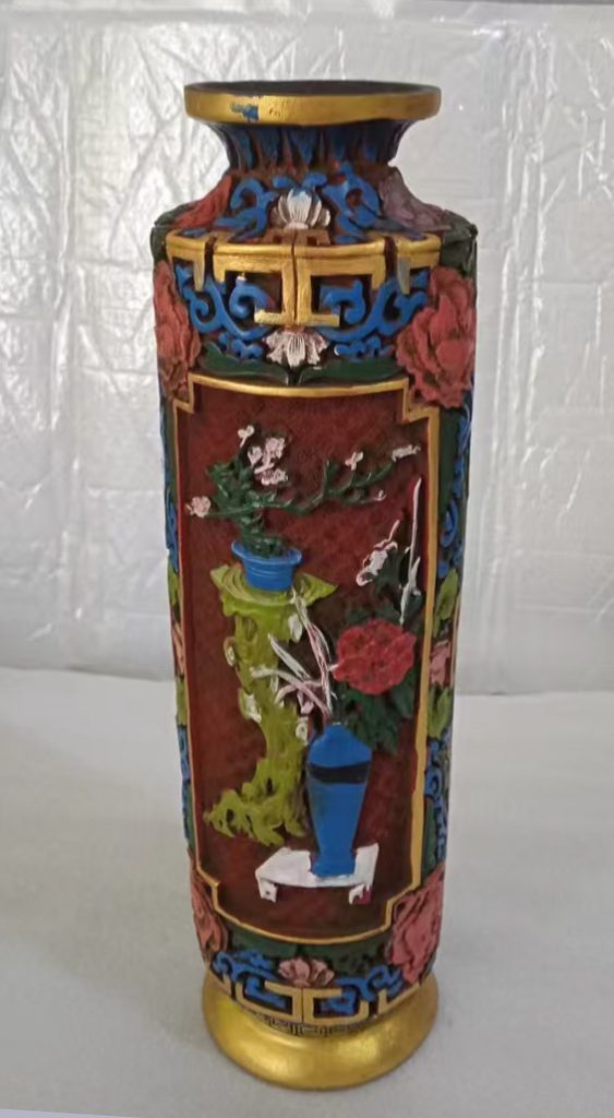 图片[1]-旧藏彩绘漆器花开富贵瓶-国博文物