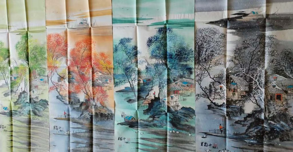 图片[1]-吴冠中山水四条屏-国博文物