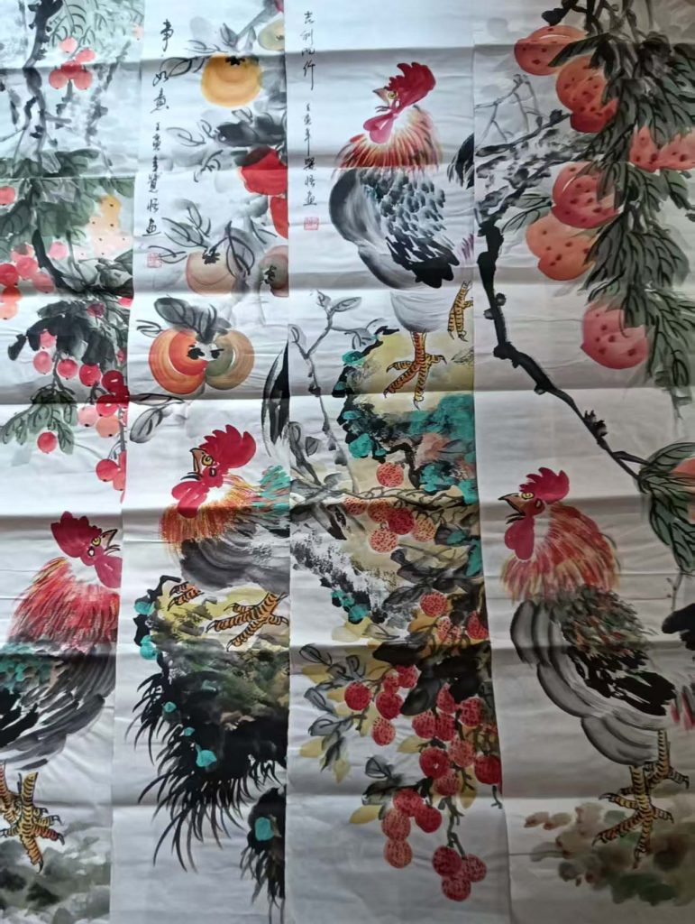 图片[1]-张觉悟鸡四条屏-国博文物