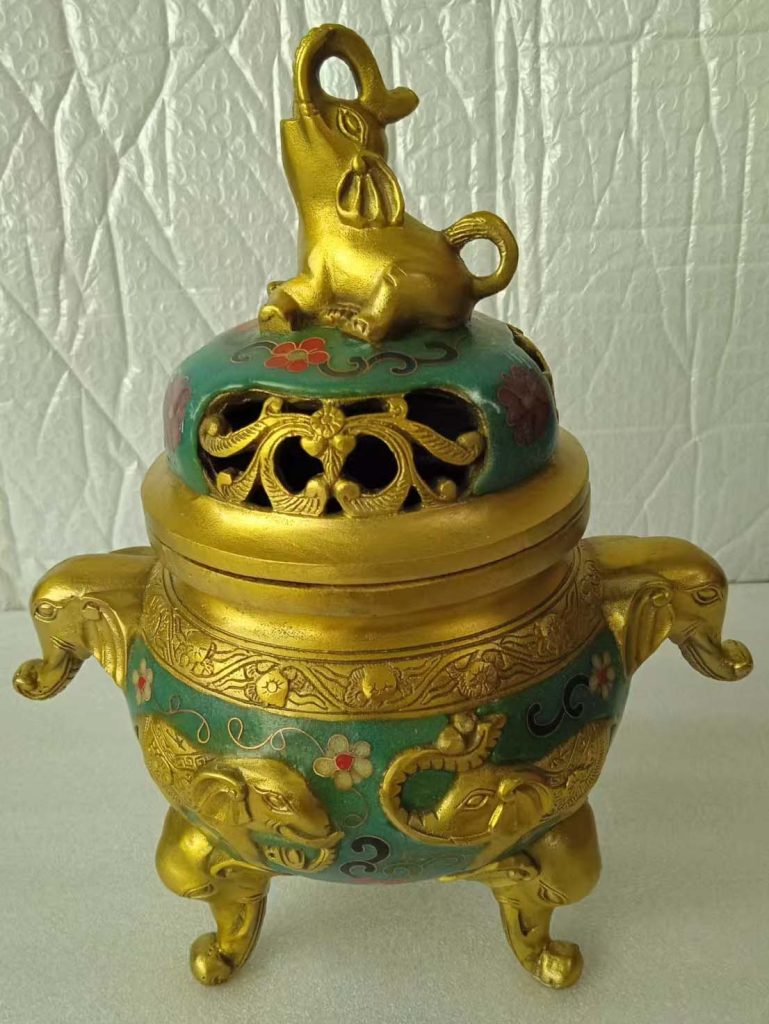 图片[1]-景泰蓝象盖耳香炉-国博文物