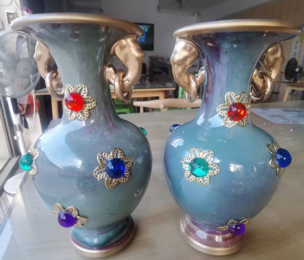 图片[1]-清鎏金镶钻钧瓷窑花瓶-国博文物