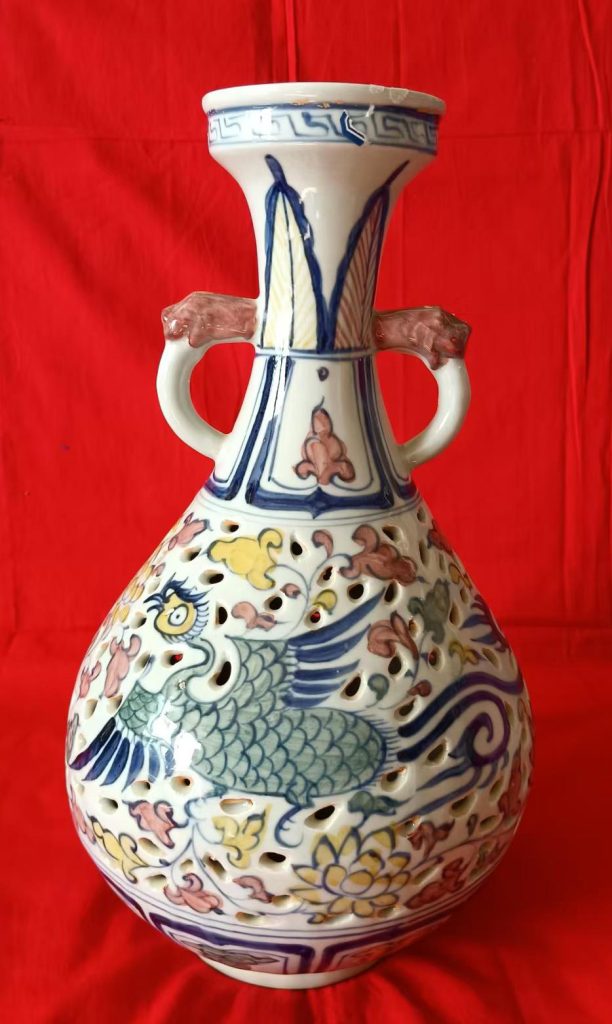 图片[1]-白许孤窑五彩双耳瓶-国博文物