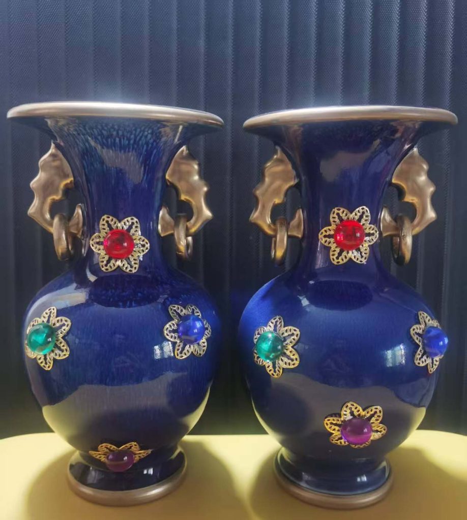 图片[1]-钧瓷窑双耳瓶一对-国博文物