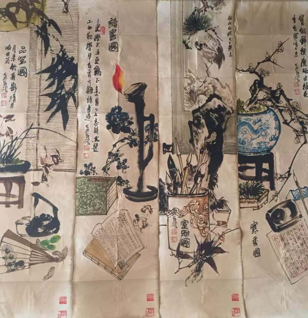 图片[1]-吴昌硕花鸟四条屏-国博文物