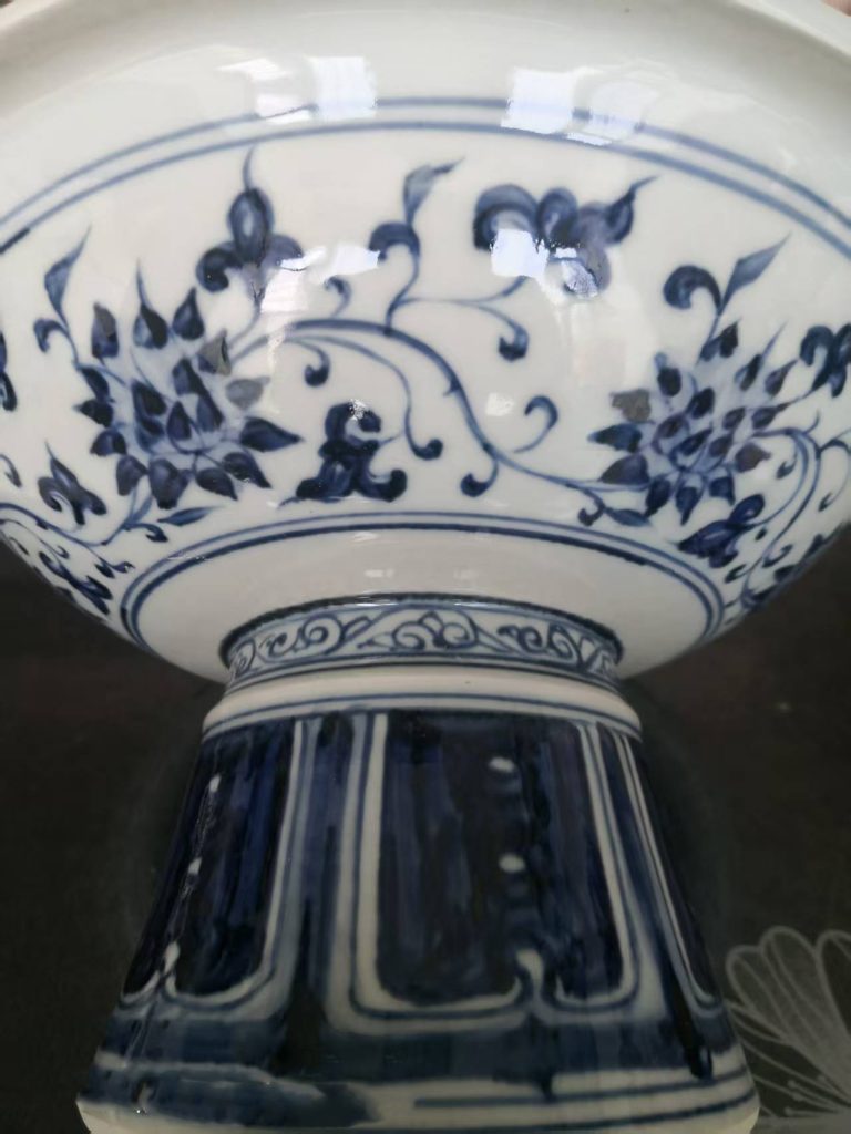 图片[1]-明青花鱼藻纹高足盘-国博文物