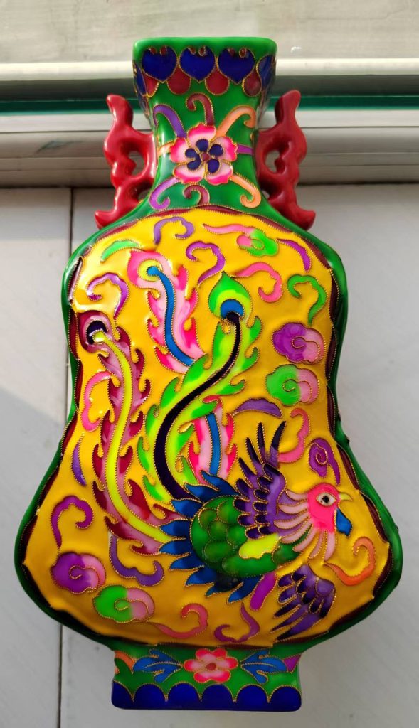 图片[1]-乾隆年制珐琅龙凤呈祥双耳扁瓶-国博文物