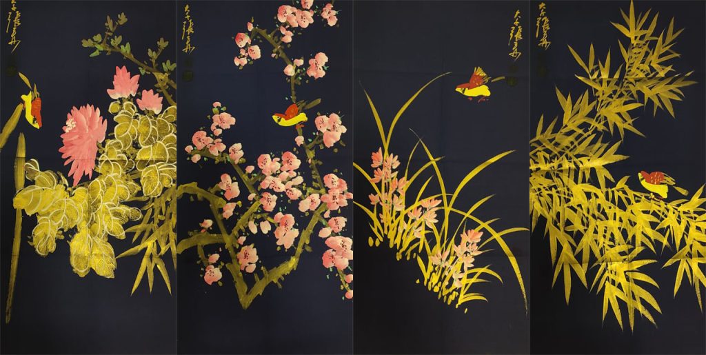 图片[1]-张大千荷花四条屏-国博文物