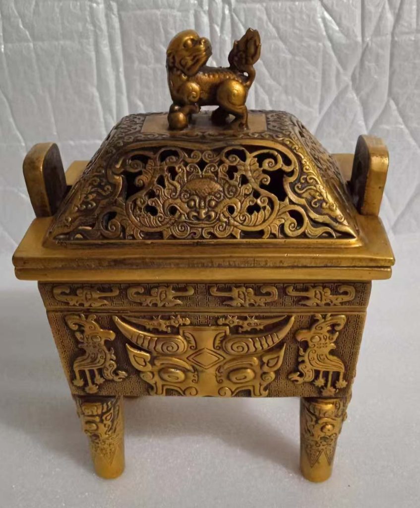 图片[1]-清乾隆鎏金篆刻图案香薰炉-国博文物