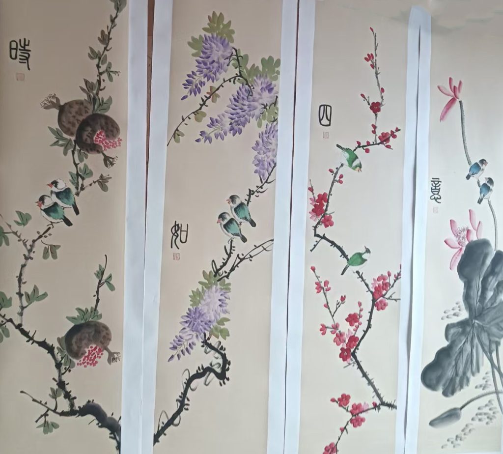 图片[1]-温叶强花鸟四条屏-国博文物