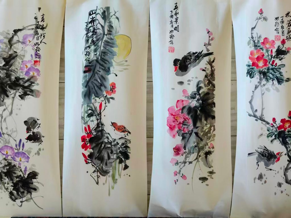 图片[1]-范曾花鸟四条屏-国博文物