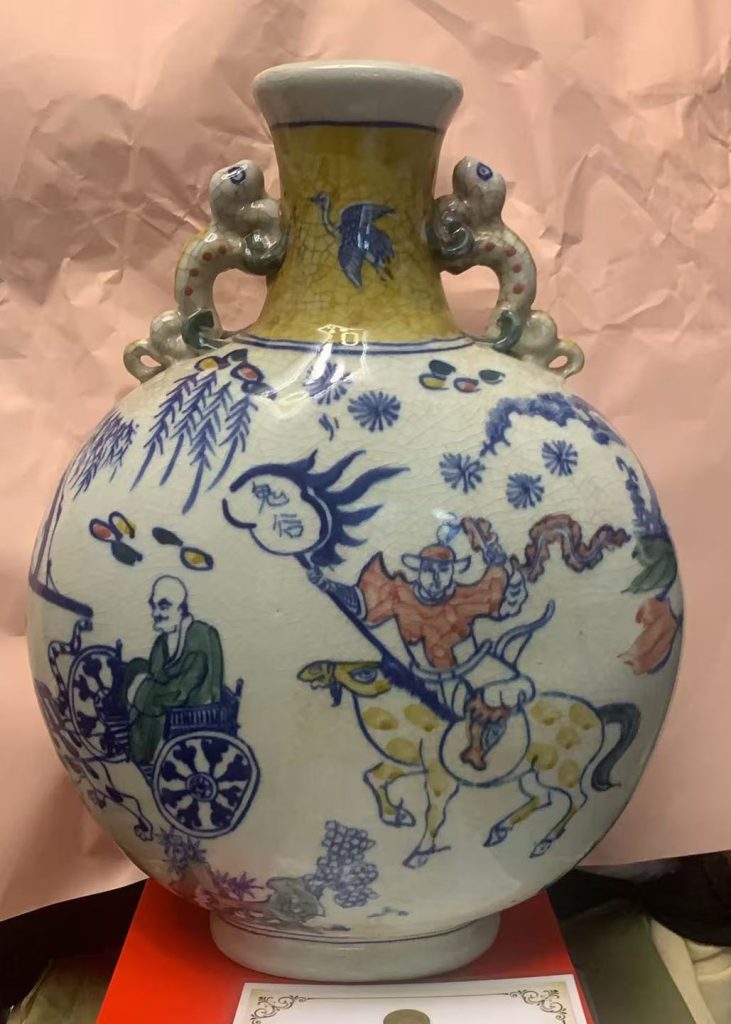 图片[1]-青花釉里红鬼谷子双耳瓶-国博文物