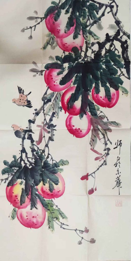 图片[1]-娄师白寿桃雀鸟图-国博文物