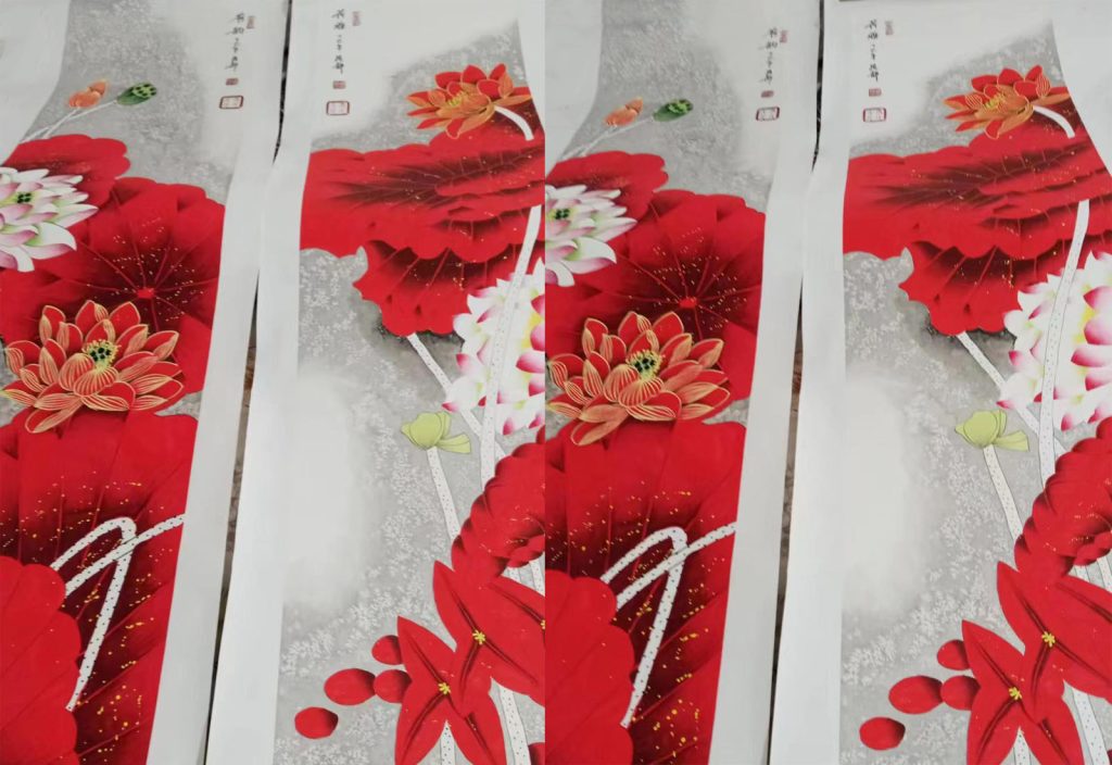 图片[1]-张静荷花四条屏-国博文物